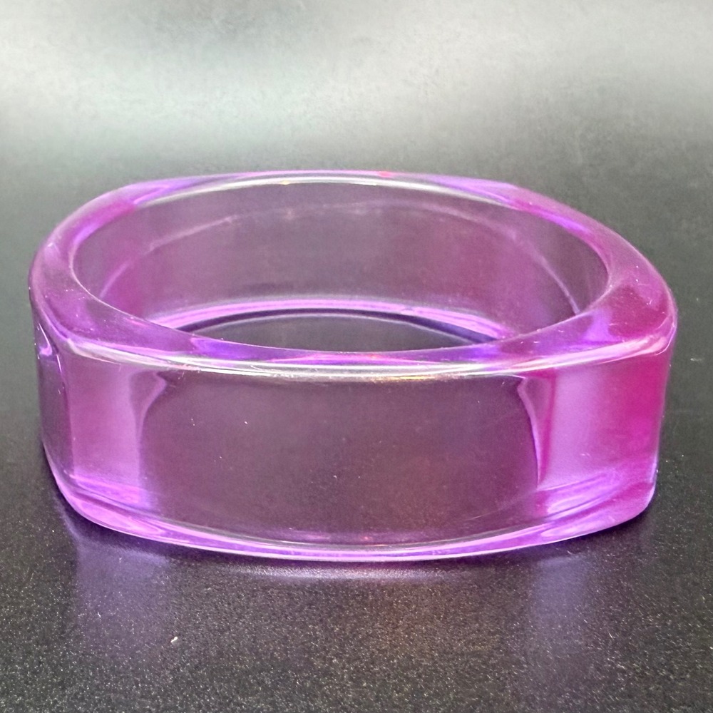 Square Bangle Bracelet Size 8.25 Purple Acrylic Chunky Retro Statement - Picture 2 of 9